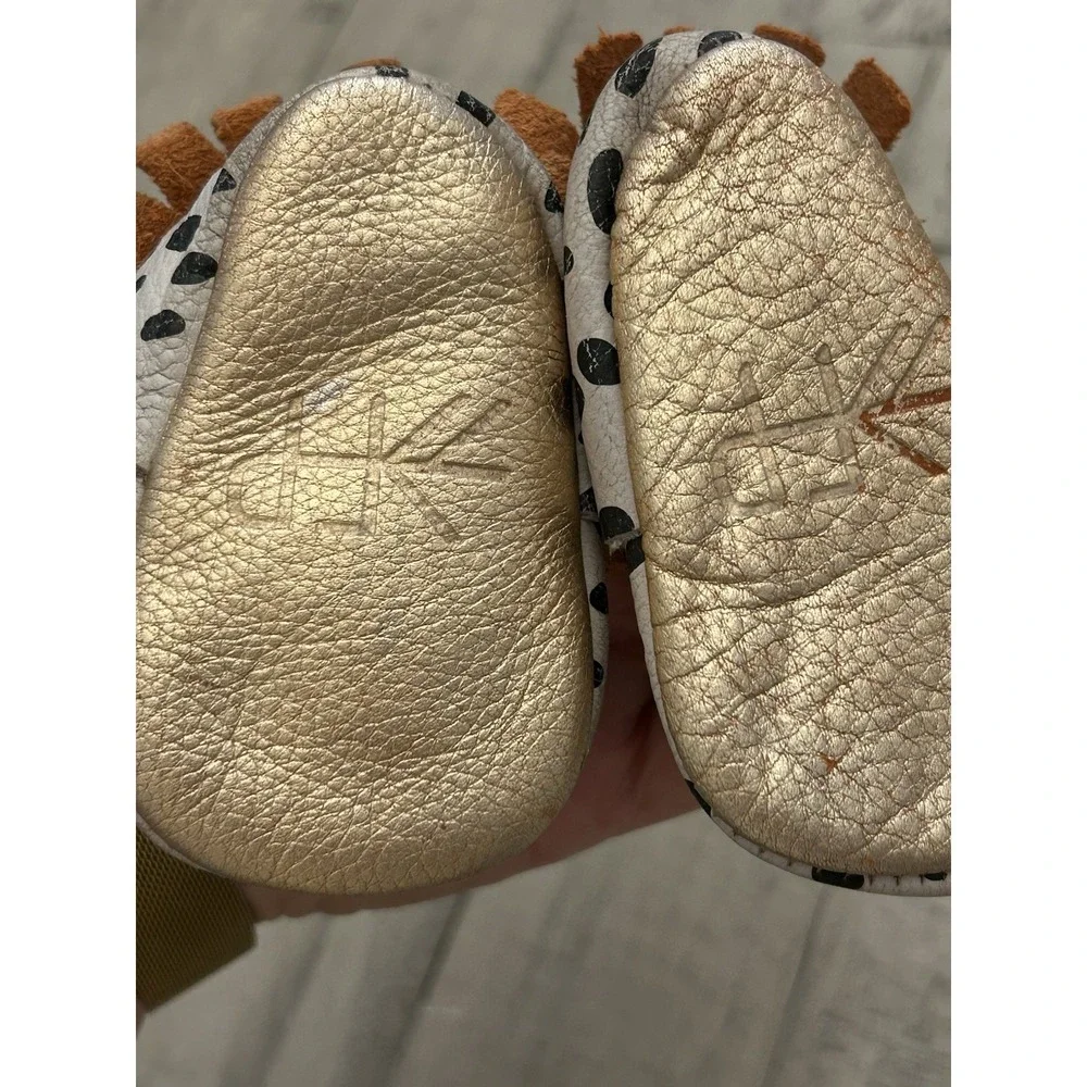 Freshly Picked Girls' Dalmatian Metallic Fringed Moccasins - Baby Size 1